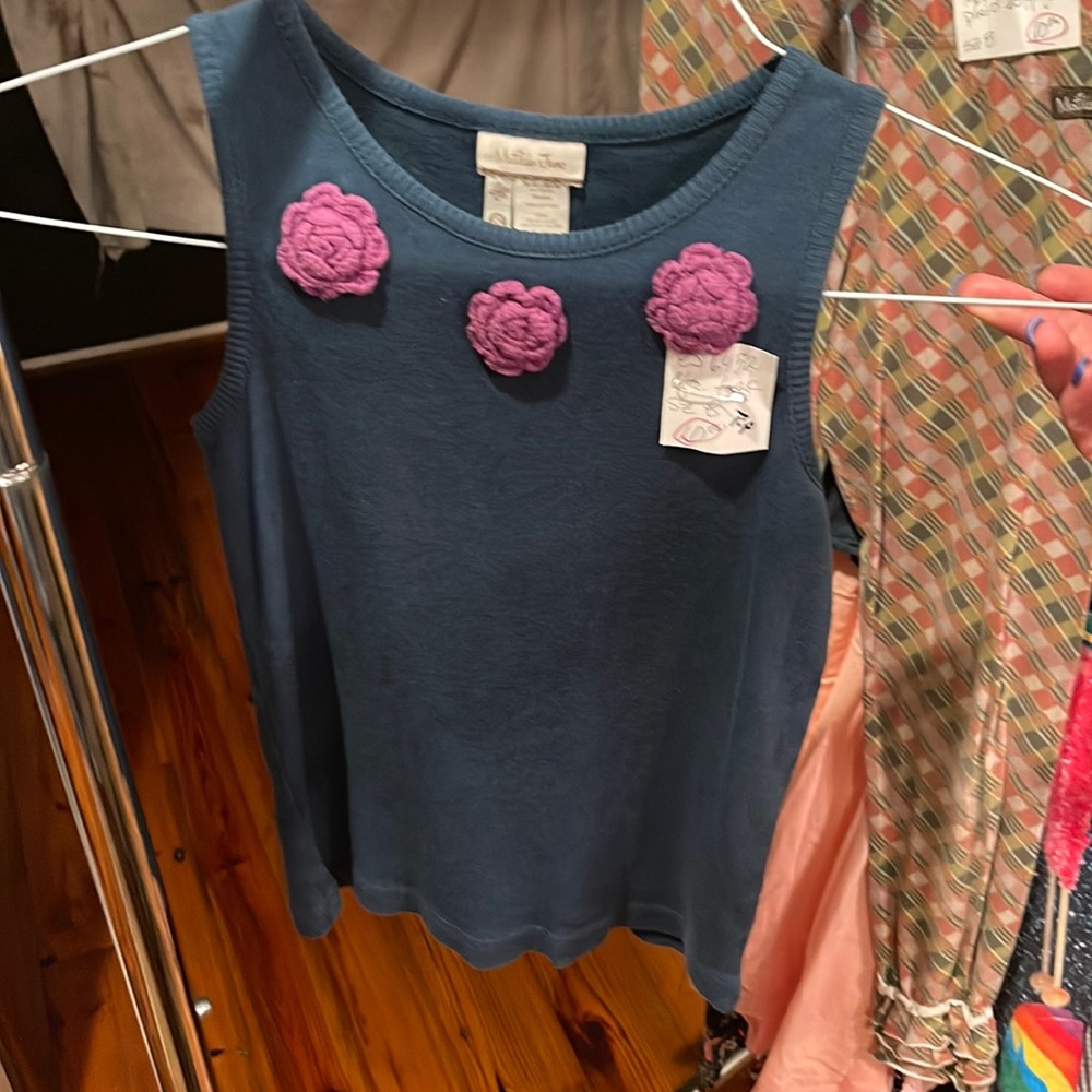 Matilda jane tank top blue with purple rosettes size 8